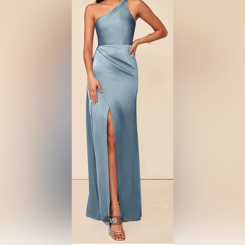 Elegant Satin Steel Blue Dress